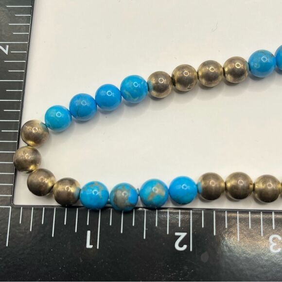 Kingman Turquoise and Sterling Silver Beaded Necklace - Picture 2 of 7